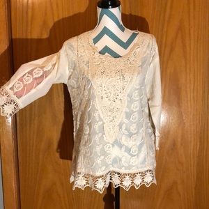Lace All Over. 3/4 sleeve Cream Top. (NWOT)